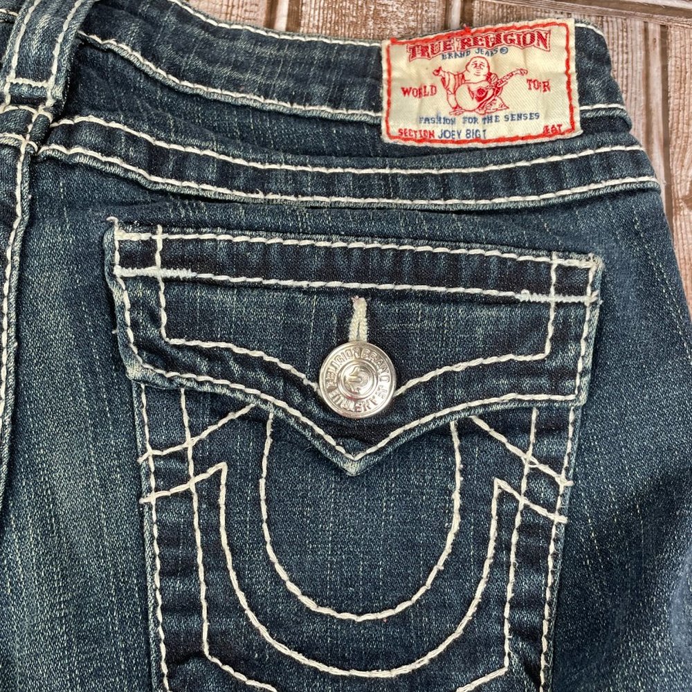 TRUE RELIGION JOEY BIG T TWISTED Women's 28 Bootcut Blue Denim Jeans Flap Pocket - Picture 5 of 8
